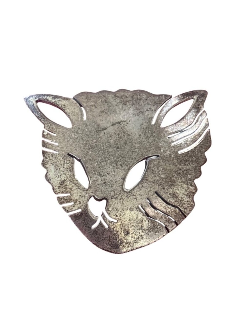 Sterling Silver Taxco Cat Face Pin Mark 925 TB-48 Animal Novelty Brooch Mexico